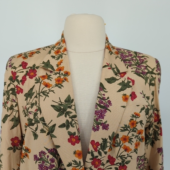 Vintage Liz Cailborne Floral Blazer Tan Orange 14P preppy retro bohemian busines - Picture 3 of 8